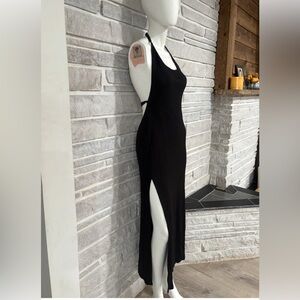 Heiress Beverly Hills Black Women's Halter Neck Open Back Dress Side Slits